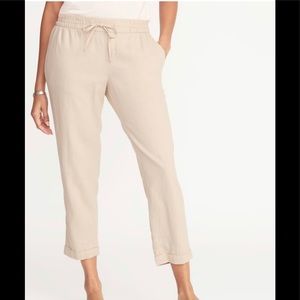 Mid rise straight leg linen pants petite